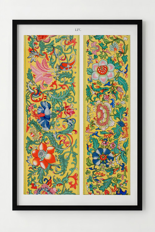 Çerçeveli Osmanlı Motifli Renkli Çiçek Desenli Poster - Modern Duvar Dekoru