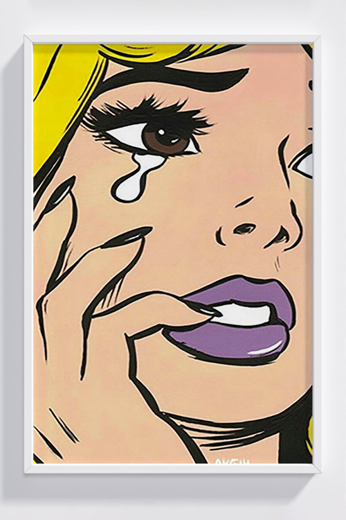 Çerçeveli Pop Art Stilinde Ağlayan Kadın Poster - Modern Duvar Dekoru