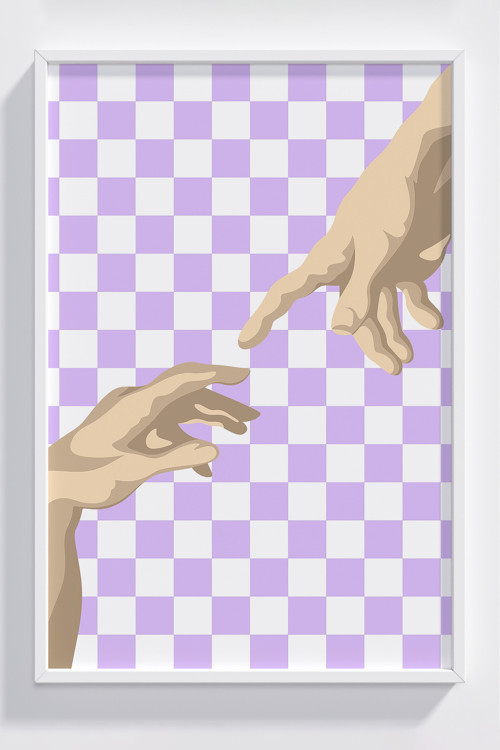 Modern Tasarım Çerçeveli Poster - Minimalist Mor Kareli Eller Dekorasyonu