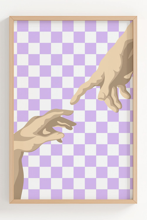 Modern Tasarım Çerçeveli Poster - Minimalist Mor Kareli Eller Dekorasyonu