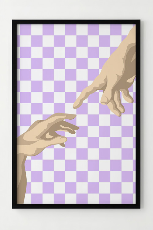 Modern Tasarım Çerçeveli Poster - Minimalist Mor Kareli Eller Dekorasyonu
