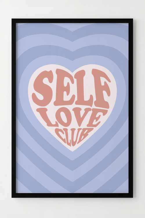 Self Love Club Kalp Tasarımlı Ahşap Çerçeveli Dekoratif Poster
