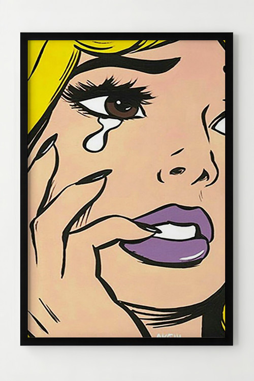 Çerçeveli Pop Art Stilinde Ağlayan Kadın Poster - Modern Duvar Dekoru