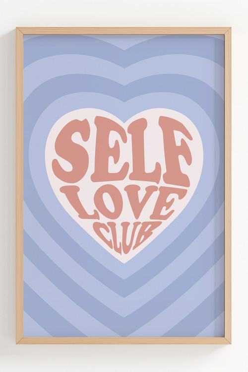Self Love Club Kalp Tasarımlı Ahşap Çerçeveli Dekoratif Poster