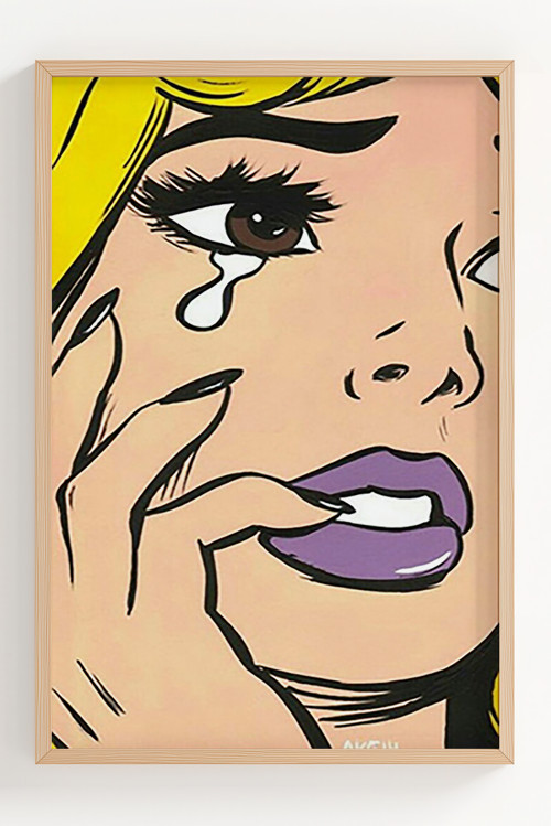Çerçeveli Pop Art Stilinde Ağlayan Kadın Poster - Modern Duvar Dekoru