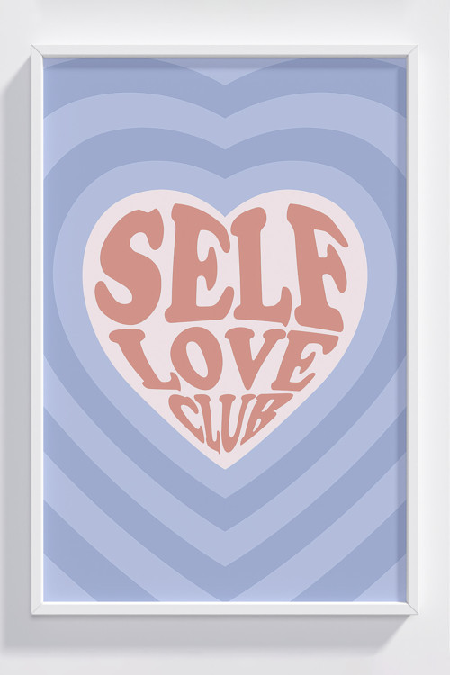 Self Love Club Kalp Tasarımlı Ahşap Çerçeveli Dekoratif Poster