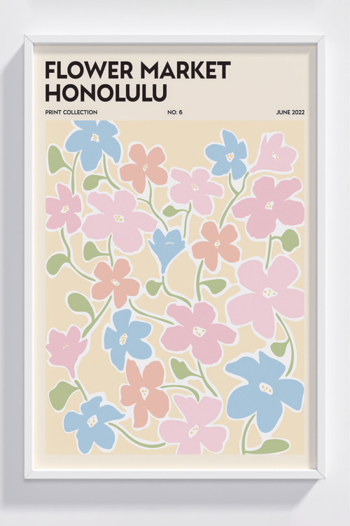 Çerçeveli Renkli Çiçek Desenli Dekoratif Poster - Flower Market Honolulu