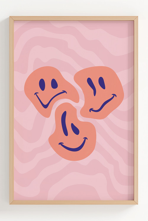 Modern Renkli Soyut Smile Yüzler Çerçeveli Poster Dekorasyon