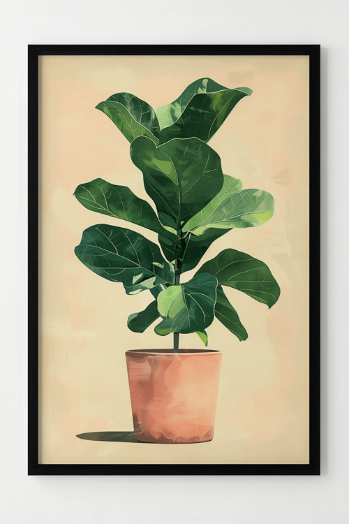 Doğal Ahşap Çerçeveli Saksılı Yeşil Bitki Poster - Modern Ev Dekoru