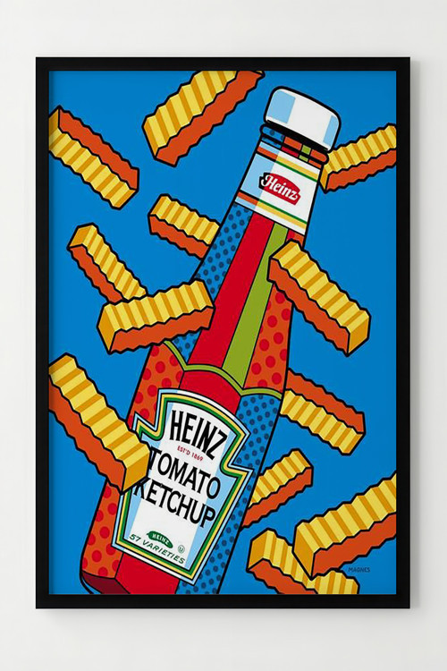 Renkli Pop Art Heinz Ketçap ve Patates Çerçeveli Dekoratif Poster