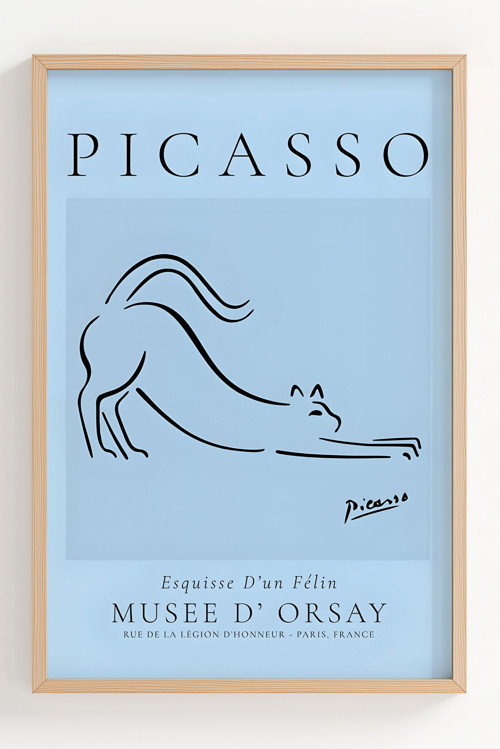 Picasso Esquisse D’un Félin Mavi Minimalist Çerçeveli Poster Dekorasyonu