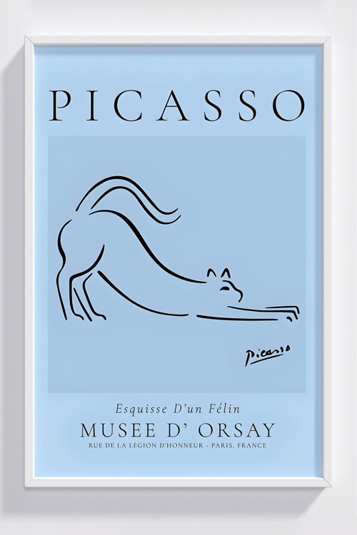 Picasso Esquisse D’un Félin Mavi Minimalist Çerçeveli Poster Dekorasyonu