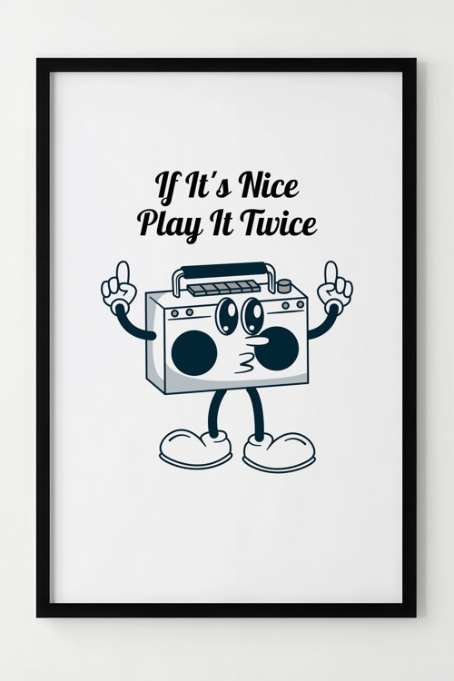 Nostaljik Müzik Temalı Çerçeveli Poster – Dekorasyon İçin Eğlenceli Duvar Sanatı
