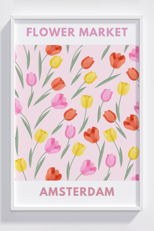 Amsterdam Lale Desenli Çerçeveli Dekoratif Poster