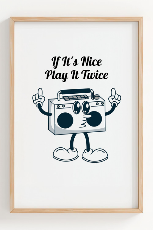 Nostaljik Müzik Temalı Çerçeveli Poster – Dekorasyon İçin Eğlenceli Duvar Sanatı