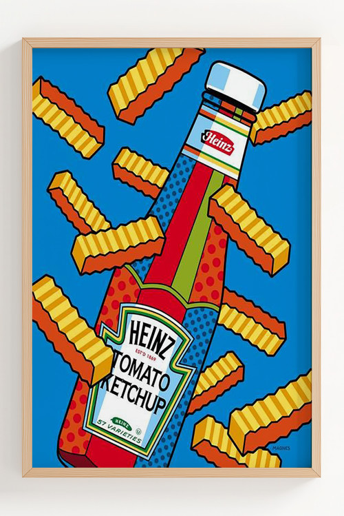 Renkli Pop Art Heinz Ketçap ve Patates Çerçeveli Dekoratif Poster