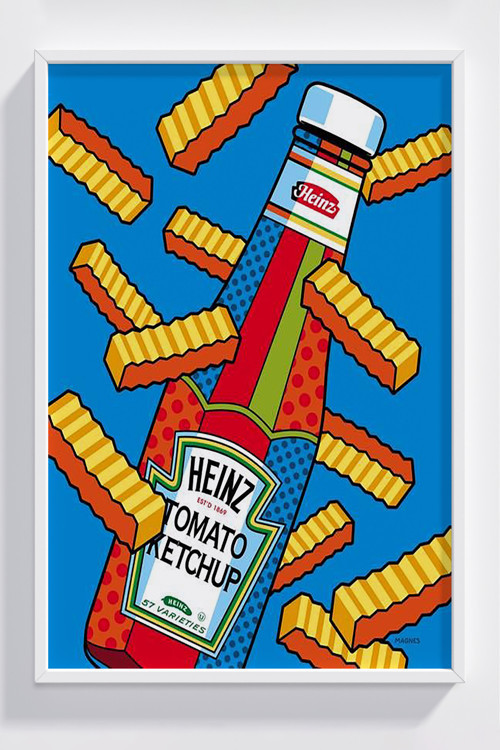 Renkli Pop Art Heinz Ketçap ve Patates Çerçeveli Dekoratif Poster