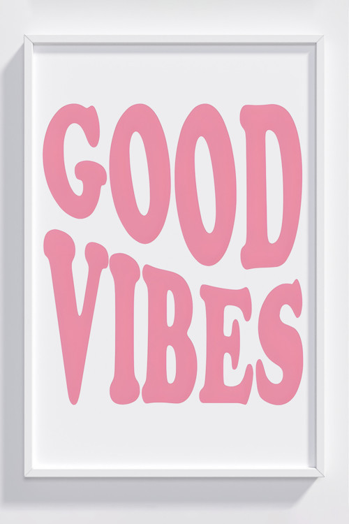Good Vibes Pembe Tasarımlı Ahşap Çerçeveli Dekoratif Poster
