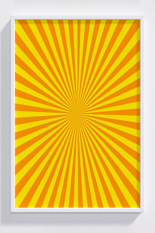 Sarı Turuncu Parlak Işın Desenli Dekoratif Çerçeveli Poster