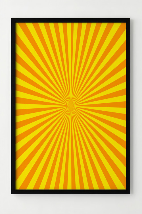 Sarı Turuncu Parlak Işın Desenli Dekoratif Çerçeveli Poster