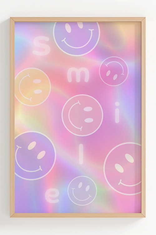 Renkli Smile Tasarımlı Ahşap Çerçeveli Poster - Modern Duvar Dekoru