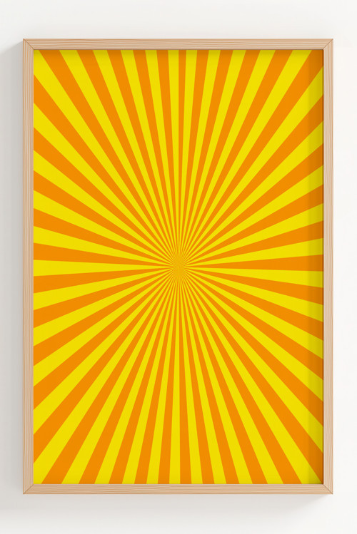 Sarı Turuncu Parlak Işın Desenli Dekoratif Çerçeveli Poster