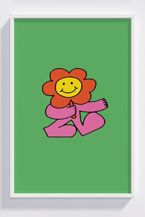 Mutlu Çiçek Desenli Renkli Ahşap Çerçeveli Poster Dekorasyonu