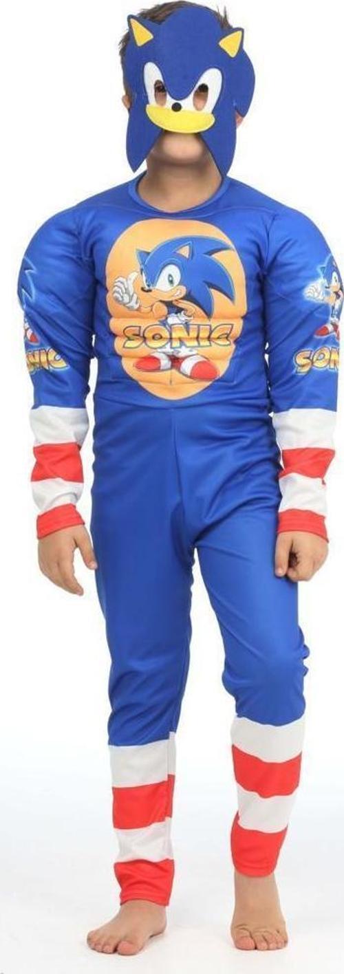 Kaslı Sonic Kostümü + Göz Maske - Sonic Kostüm - Dolgulu Sonic Cosplay