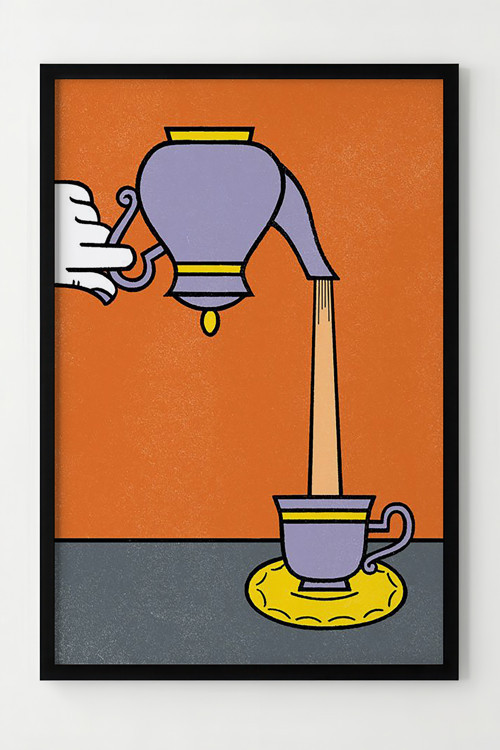 Modern Çaydanlık ve Fincan Tasarımlı Çerçeveli Dekoratif Poster