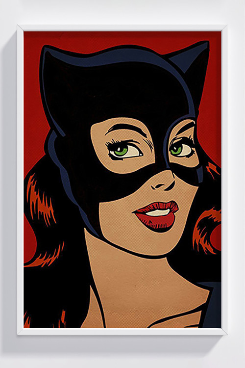 Çerçeveli Retro Catwoman Poster - Duvar Dekoru, Pop Art Tasarım