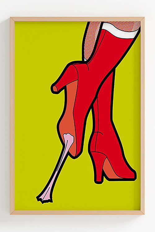 Kırmızı Topuklu Çizgi Roman Stili Pop Art Çerçeveli Poster