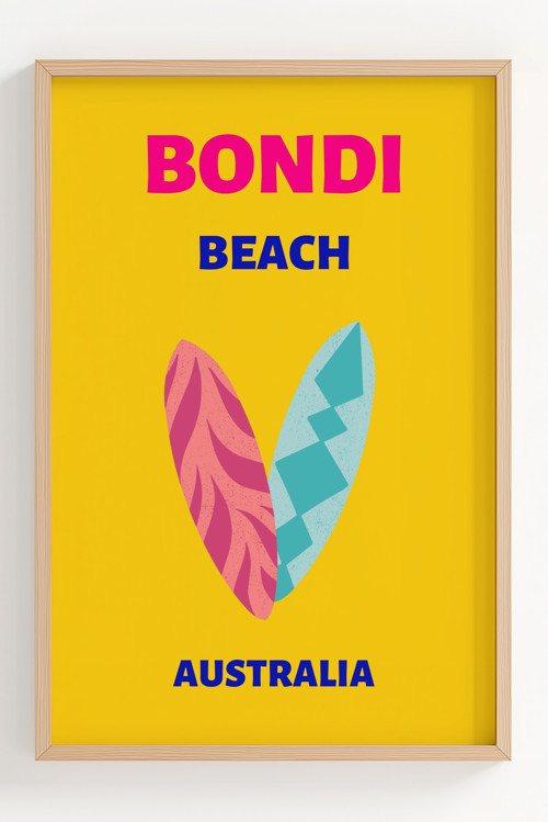 Bondi Beach Australia Renkli Çerçeveli Dekoratif Poster
