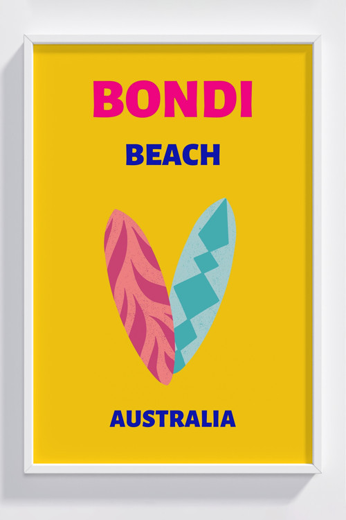 Bondi Beach Australia Renkli Çerçeveli Dekoratif Poster