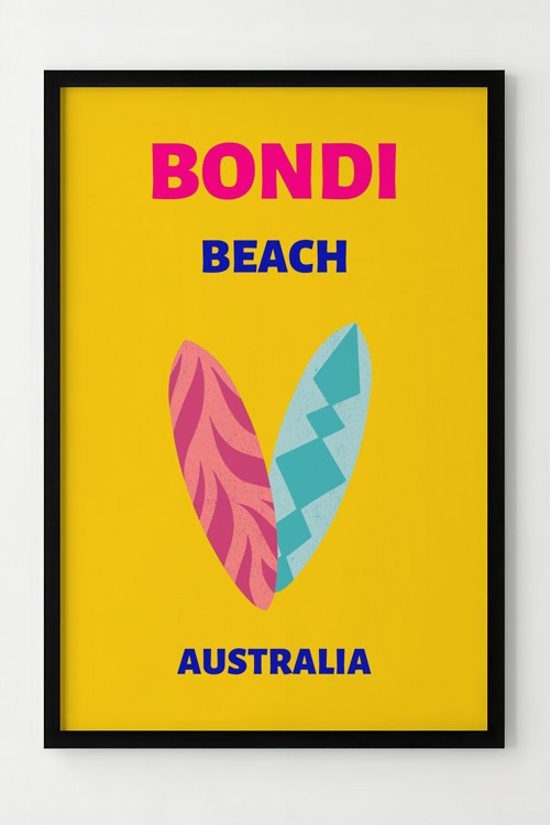 Bondi Beach Australia Renkli Çerçeveli Dekoratif Poster