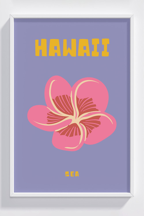 Hawaii Çiçek Temalı Dekoratif Ahşap Çerçeveli Poster