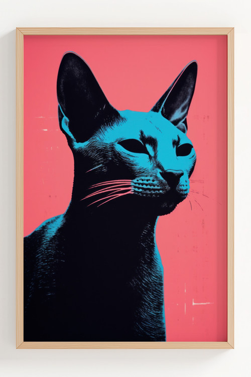 Modern Tasarım Çerçeveli Kedi Temalı Poster - Dekoratif Duvar Sanatı