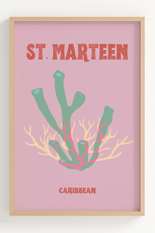 St. Marteen Deniz Koru Desenli Çerçeveli Poster - Karayipler Temalı Dekoratif Duvar Sanatı