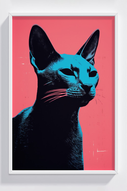 Modern Tasarım Çerçeveli Kedi Temalı Poster - Dekoratif Duvar Sanatı