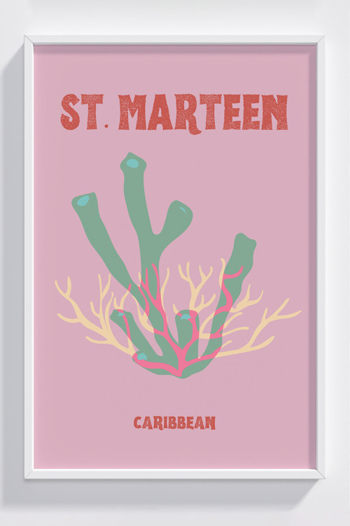 St. Marteen Deniz Koru Desenli Çerçeveli Poster - Karayipler Temalı Dekoratif Duvar Sanatı