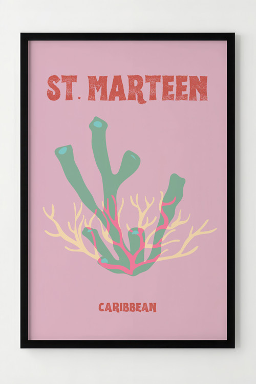 St. Marteen Deniz Koru Desenli Çerçeveli Poster - Karayipler Temalı Dekoratif Duvar Sanatı