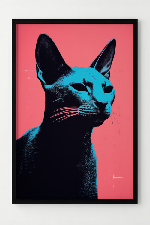 Modern Tasarım Çerçeveli Kedi Temalı Poster - Dekoratif Duvar Sanatı