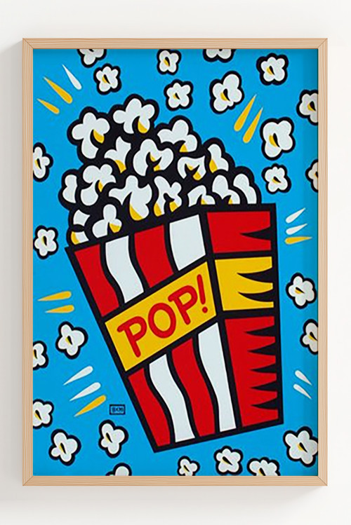Çerçeveli Popcorn Patlamış Mısır Retro Duvar Posteri - Renkli Dekorasyon