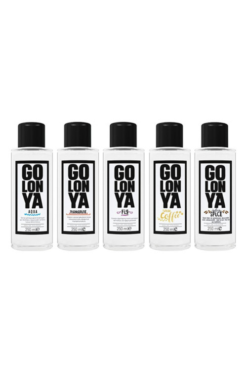 5'li Kokulu Kolonya Seti, Aqua, Mandarine, Fig, Coffee, Spice, 250 ml Cam Şişe