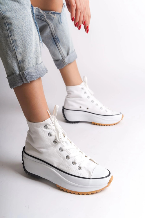 ROMA Bağcıklı Ortopedik Taban Kadın Sneaker Spor Ayakkabı TBT - Beyaz