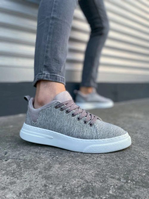 JY204 Flex Bağcıklı Keten Kumaş Erkek Günlük Sneaker Ayakkabı KBT - Gri