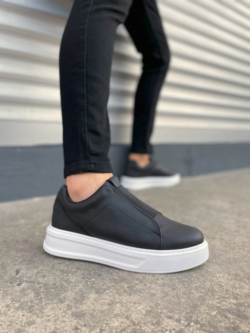 JY007 Alba Bağcıksız Cilt Erkek Günlük Sneaker Ayakkabı CBT Siyah