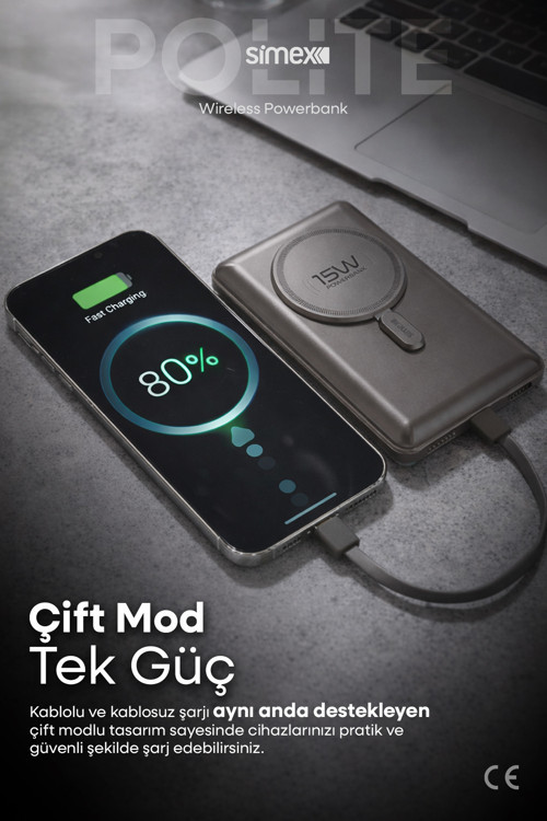Simex 10.000mAh MagSafe Powerbank 15W Wireless / 22.5W Hızlı Şarj - Dahili Type-C Lightning Kablolu S-38 3