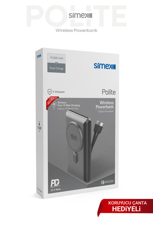 Simex 10.000mAh MagSafe Powerbank 15W Wireless / 22.5W Hızlı Şarj - Dahili Type-C Lightning Kablolu S-38 6
