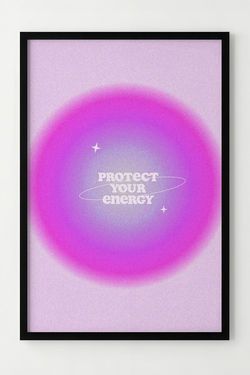Mor Enerji Motifli Çerçeveli Dekoratif Poster - Koruyucu Tasarım