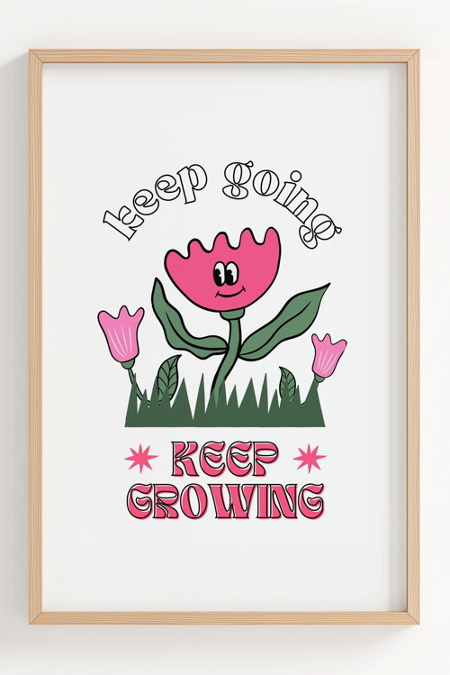 Keep Going Keep Growing Çerçeveli Motivasyon Poster Dekorasyonu